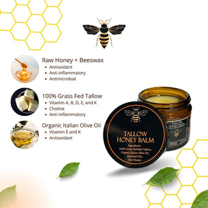 🌿 Organic Grass-Fed Beef Tallow Balm with Raw Honey - Handmade All-Natural Moisturizer for Soft, Smooth, Radiant Skin